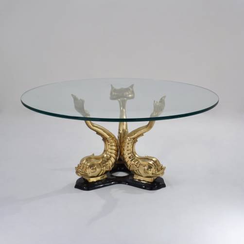 Vintage bronze dolphins coffee table, Maison Charles, 1960`s ca, French